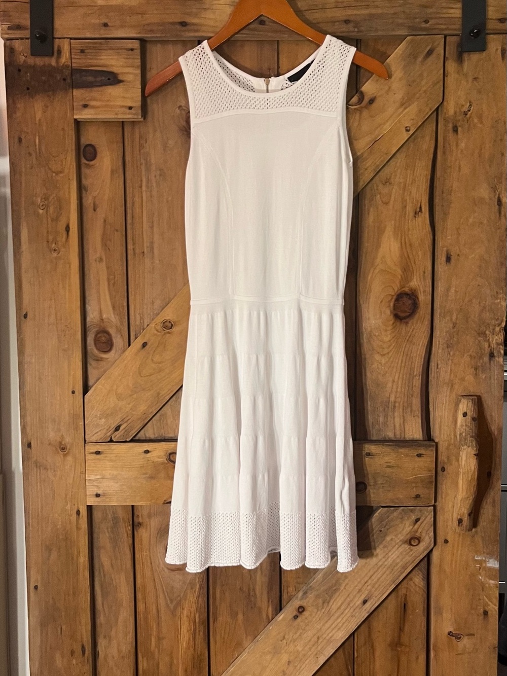 Cynthia Rowley White Crochet Pointelle Fit & Flare Knit Dress – Size S